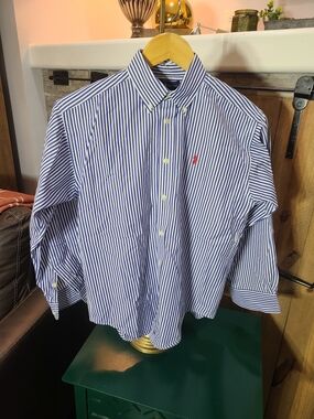 Ralph Lauren Blue & White Striped Button-Down Shirt - Kids